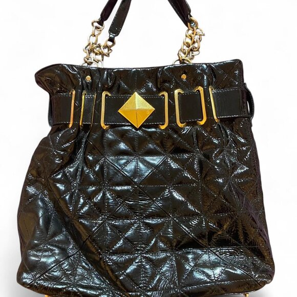 Vintage Paradox Leather black and gold quilted leather shoulder tote bag - Picture 1 of 3